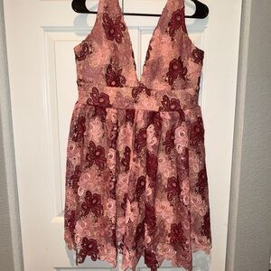 Lulu's Blush and Burgundy Lace Dress